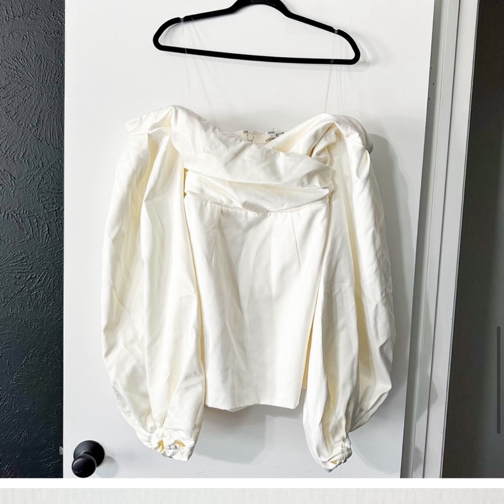 House of CB Carlyn Mini Dress Balloon Sleeve Ivory Satin Size Large